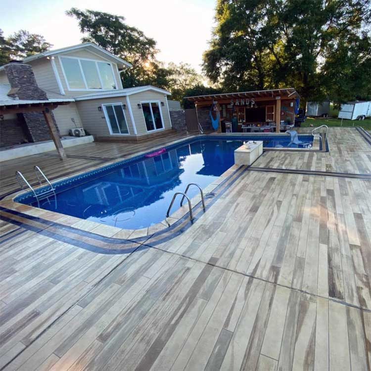 Pool deck blue trim